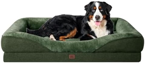 EHEYCIGA Orthopedic XXL Dog Bed for Large Sized Dog, 52x41x8 Inch Extra Large Memory Foam Dog Couch Bed with Sides, Waterproof Liner & Washable Removable Cover, Bolster Pet Sofa, Dark Green