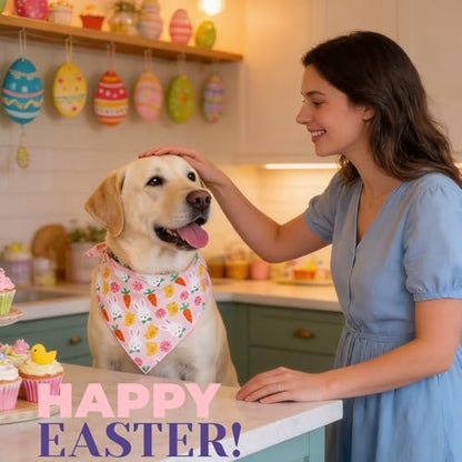Dog Bandana for Easter Day - Lovely Bunny Carrot Chicken & Daisy Flower Theme, Holiday Pet Costumes Scarf with Adjustable Snap Button, Large to Giant Breeds (75lbs+) - Image 2