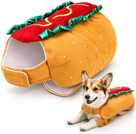 POPETPOP Hot Dog Design Pet Costume, Funny Warm Hoodie for Dogs and Cats, Halloween Christmas Apparel Cosplay for Puppies and Kitten - Size M by POPETPOP