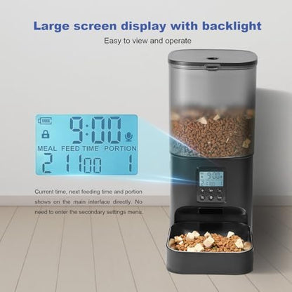 ANDOLL HOME Automatic Cat Feeder, 6L Cat Food Dispenser with 10s Voice Recorder, Pet Feeder up to 8 Meals per Day, Timed Feeder with Dry Food Sealed Ring (Black)