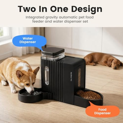 Dog Water & Food Dispenser Set, Gravity Automatic Pet Feeder, 4L x 2