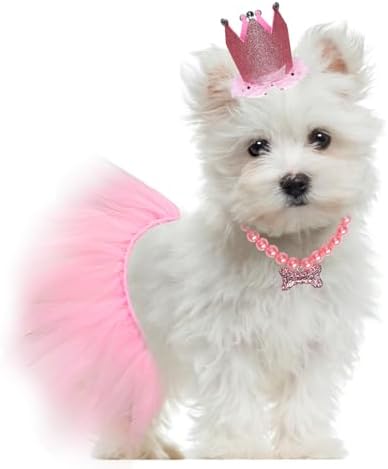 Dog Party Supplies Set - Pink Tutu Skirt, Birthday Hat, Necklace for Puppy Cat Halloween Wedding Costume - Image 5
