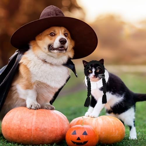 Sanwuta 2 Pcs Hand-Knit Halloween Cat Costumes Gothic Pet Cosplay Outfit - Image 6
