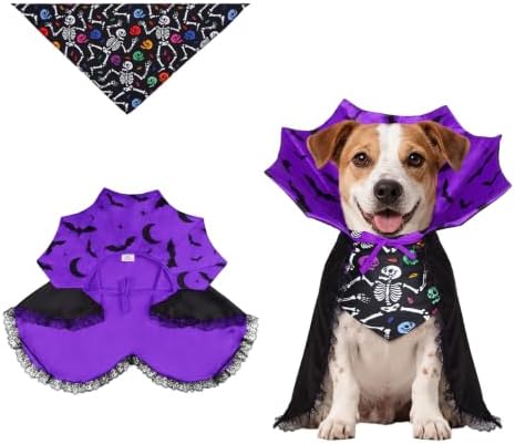 Dog Halloween Costumes with Black Bandana, Dog Vampire Cloak Cape(Purple,S) by WINGOIN