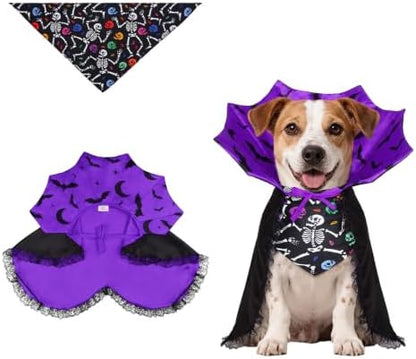 Dog Halloween Costumes with Black Bandana, Dog Vampire Cloak Cape(Purple,S) by WINGOIN