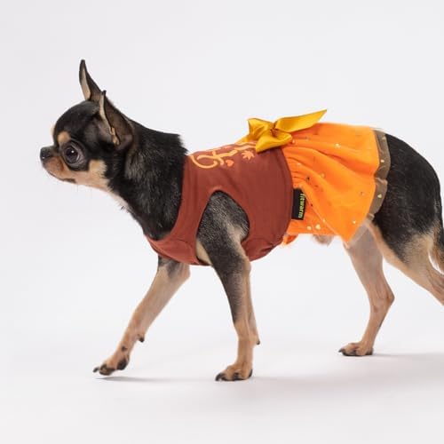 Fitwarm Thanksgiving Fall in Love Dog Dress, Sparkly Dog Clothes for Small Dogs Girl, Holiday Pet Tutu Dress, Cat Outfit, Brown, Orange, Small - Image 3