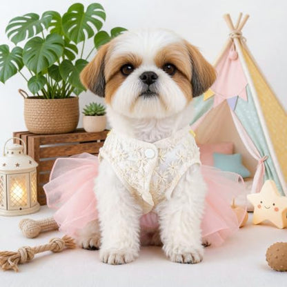 Handmade Floral Dog Dress with Bow, Princess Lace Pet Dress for Small Dogs and Cats, Lightweight Puppy Outfit N-Bowknot Large - Image 5