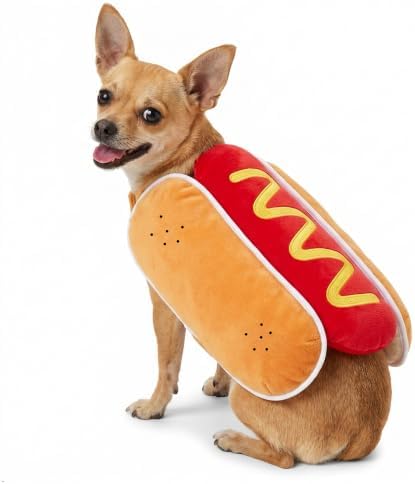 Hot Dog Costume for Dogs, Funny Hot Dog Dog Costume with Adjustable Fit, Cute Pet Halloween Costume for Small Dogs,Cats, Dog Costume for Halloween Party Cosplay by JOJFOUK