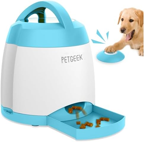 PETGEEK Upgrade USB‑Chargeable Automatic Dog Treat Dispenser, Puzzle Memory Training Dog Button Toy- IQ Training Automatic Dog Feeder, Remote Button Treat Dispenser(400ml Capacity)