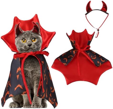 KOOLTAIL Dog Halloween Costume, Pet Vampire Cloak Cape Costume Devil Hat for Small Medium Large Dogs Cats Puppy, Funny Dog Witch Clothes Cosplay Dress Wizard Outfit Mantle Apparel for Holiday Party S by KOOLTAIL