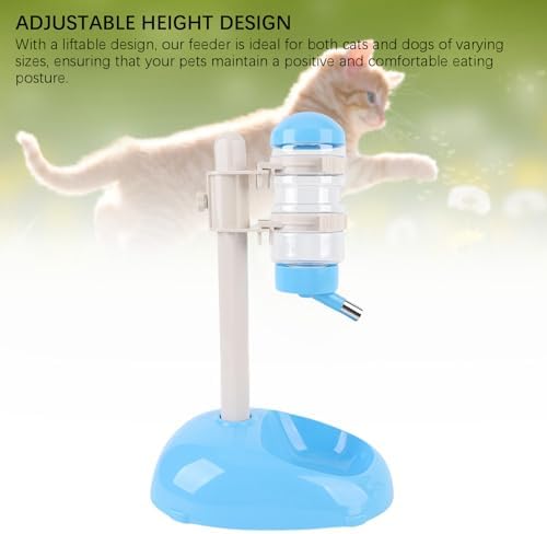 Cryfokt Pet Standing Water Dispenser, Plastic Height Adjustable 500ml Capacity Dog Water Bottle Dispenser Automatic Dog Feeding Station Food for PuppyBowl (Blue)