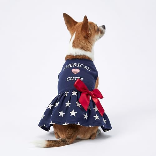 Fitwarm 100% Cotton 4th of July American Cutie Dog Clothes Memorial Day Dog Outfits Patriotic Dresses Doggie Dress Pet Cat Apparel Blue XXS - Image 4