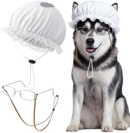 Haysandy 2 Pcs Halloween Dog Old Lady Costume Mop Cap Grandma Glasses by Haysandy