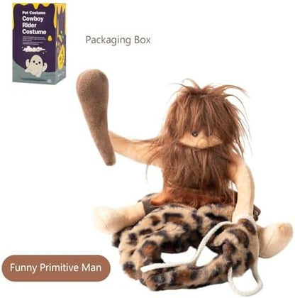 DELIFUR Dog Halloween Costume Funny Dog Cowboy Riding Costume Pet Costume Cat Suit Cowboy Rider Style for Small Medium Large Dogs (Primitive Man, X-Large) - Image 2