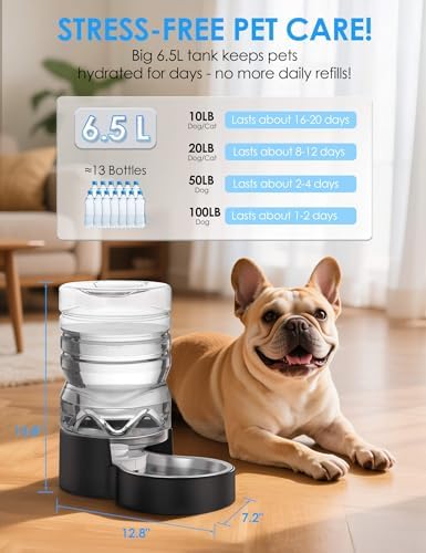 Heouvo 1.7 Gal Gravity Dog Water Dispenser, Wide-Mouth, No Filter, Black