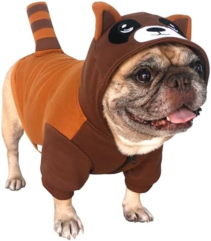 iChoue English Bulldog Halloween Brown Raccoon Costume Clothes Hoodies, XXL by IAMAFRENCHIE