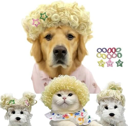 Funny Pet Wig – DIY Haircut & Adjustable Fit – Cat & Dog Costume for Halloween, Party, Photo Shoots – 3D Natural Look – Fits 5kg-50kg Pets by Lamiaraga