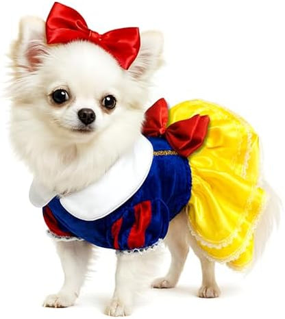 Classic Fairy Tale Princess Pet Halloween Costume, and Bow Headband - Small to Medium-Large Breed Funny Clothes Outfit Apparel (Medium) by POPERIE