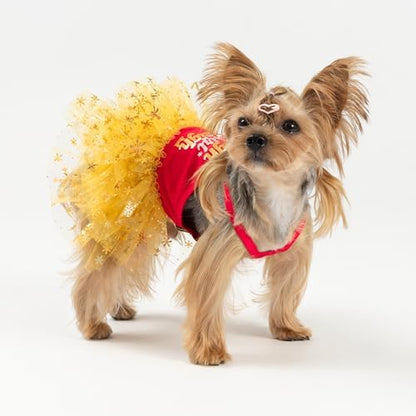 Fitwarm Sleigh Girl Sleigh Dog Tutu Dress, Fancy Christmas Clothes for Small Dogs Girl, Funny Holiday Pet Outfit, Red, Golden Yellow, Large - Image 3
