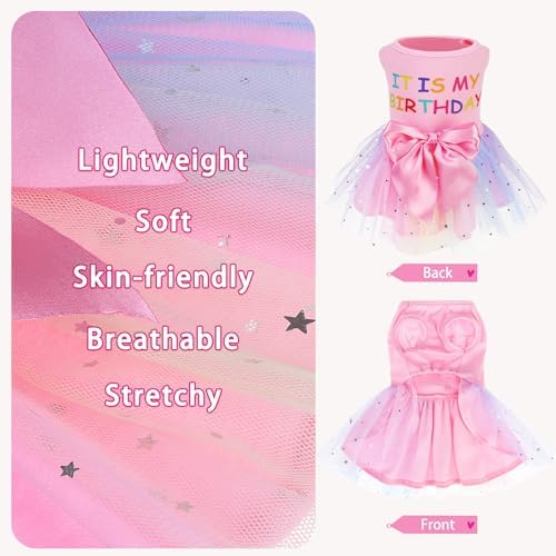 PUPTECK Dog Birthday Dress with Bowknot Princess Girl Dog Clothes Pink M - Image 3