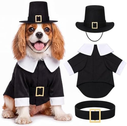 Hillban Dog Thanksgiving Pilgrim Costume, Dog Pilgrim Hat Collar Costume by Hillban
