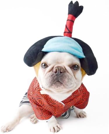 Samurai Pet Costume for French Bulldog, Funny Samurai Outfit, Dog & Cat Party Clothes, Halloween Cosplay (S, Red) - Image 2