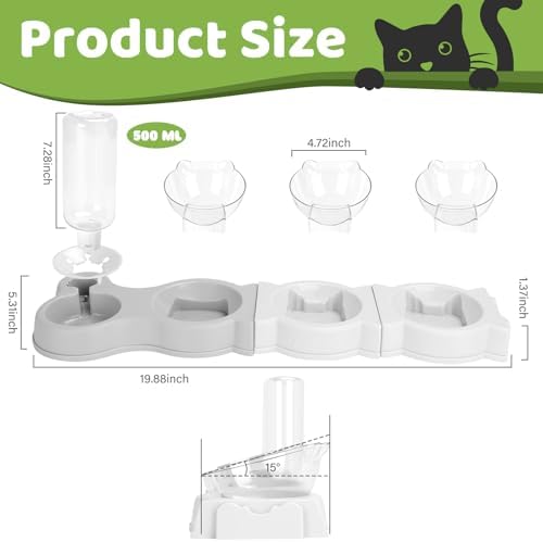 Yummy Sam 15° Tilted 4 in 1 Raised Four Cat Dishes for Food and Water