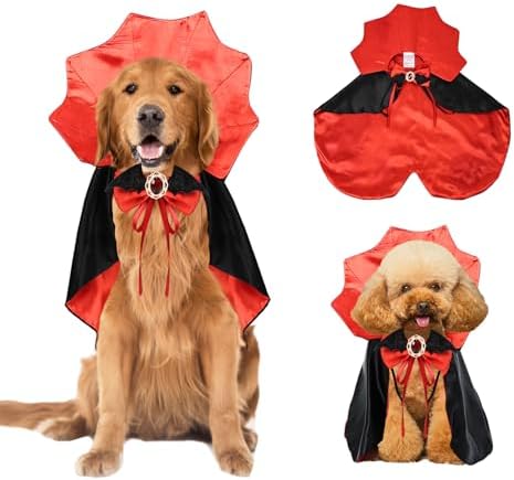 Dog Halloween Costume Cape Vampire Cloak with Bow Tie (Red, SM) by JIKAJA