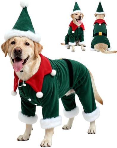 CuteBone Christmas Dog Costumes for Small, Medium, Large Dogs – Elf Pet Cosplay Outfits | Cute Puppy Costume for Holiday Party, Dress-Up, Photo Shoots GBZ07-4XL by CuteBone