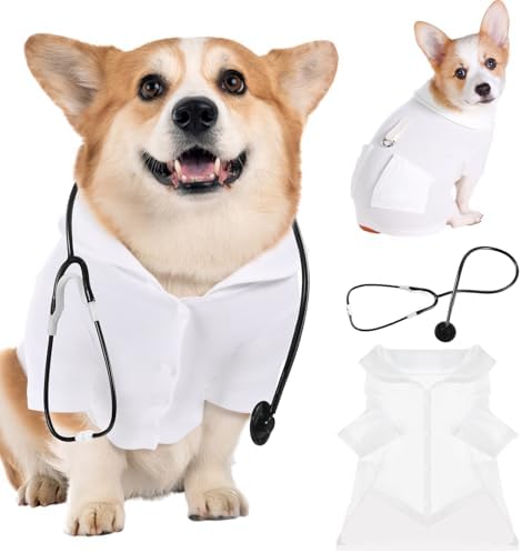 Dog Doctor Costume Cat Surgeon Nurse Costumes with Stethoscope, White, L by Huhumy