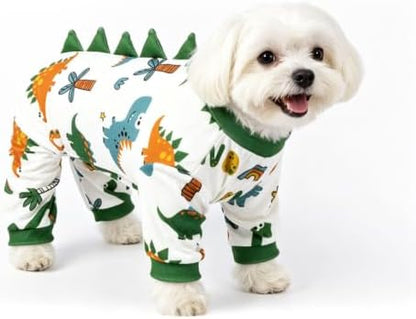 DELIFUR Dinosaur Costume Dog Pajamas- Soft Pjs Recovery Suit Stretchable Cozy Pullover Design Cute Breathable Sleepwear Onesie for Small Dog by DELIFUR