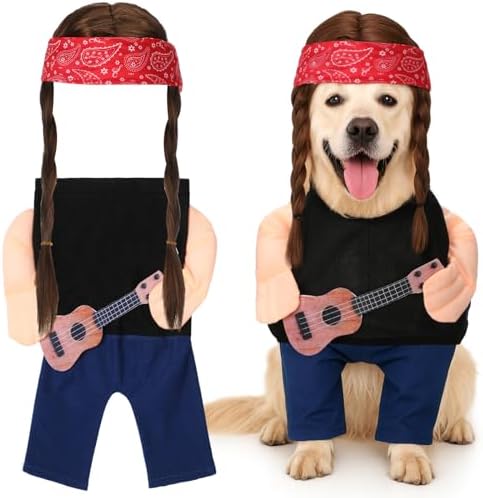 Huhumy Halloween Country Singer Dog Costume Guitar Wig Bandana for Dog, XL by Huhumy