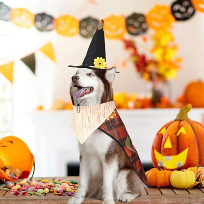 3 Pcs Dog Halloween Costume Set, Scarecrow Hat Bandana Cape - Image 6