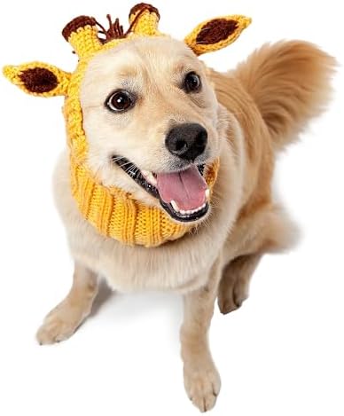 Zoo Snoods Giraffe Costume - Knit Dog Snood Ear Wrap for Pets, Warm Neck Cover for Halloween and Winter (Medium) by ZooSnoods