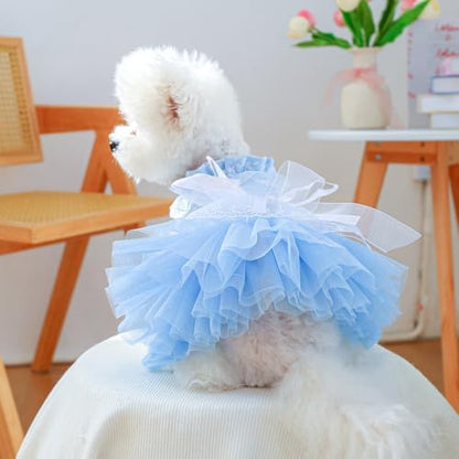 Fashion Sweet Puppy Dog Blingbling Princess Skirt Pet Dog Lace Cake Camisole Tutu Dress F-Blue XS - Image 7