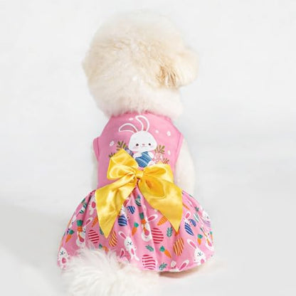 PUPTECK Print Easter Dog Dress with Cute Bow, Pink Rabbit XS - Image 6
