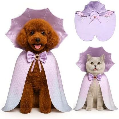 Dog Halloween Costume Cape Vampire Cloak with Bow Tie (Purple Scales, SM) by JIKAJA