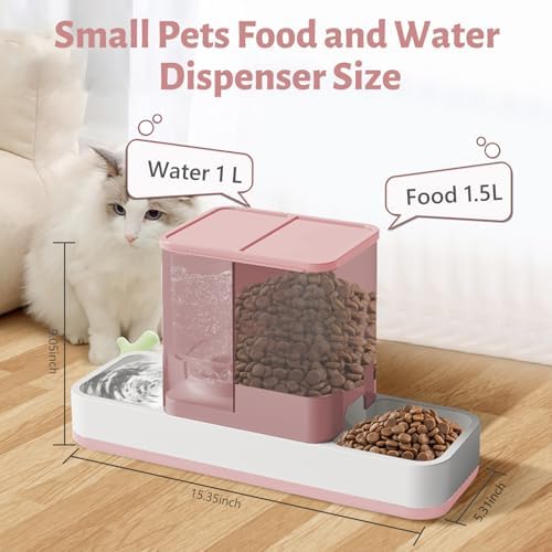 Yummy Sam Automatic Small Pet Feeder and Water Dispenser, Pink