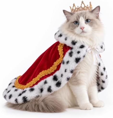Lovelyshop Royal Pet Costume, Red Velvet Cloak & Gold Pearl Crown, S by Lovelyshop