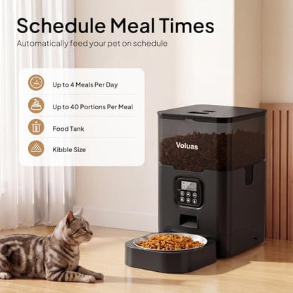 VOLUAS Automatic Cat Feeder, 4L Timed Dry Food Dispenser for Cats & Dogs