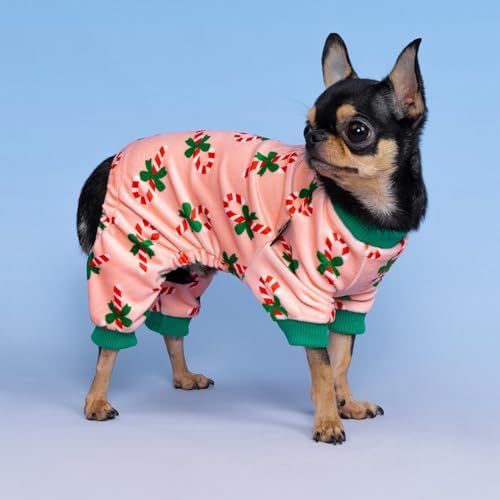 Fitwarm Candy Cane Dog Pajamas, Cozy Christmas Clothes for Small Dogs Girl, Holiday Pet Outfit, Pink, Green, Red, Large - Image 3