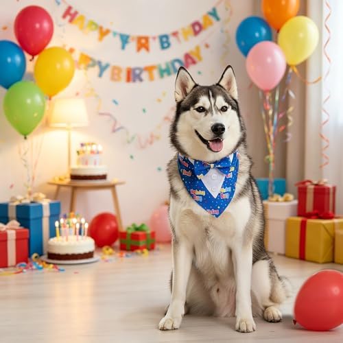 ADOGGYGO Birthday Dog Bandana with Bowtie, Blue Boy Dog Tuxedo, X-Large - Image 3
