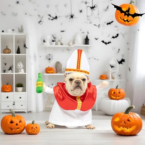 NACOCO Halloween Dog Pope Costume - Pet Cosplay Clothes Cat Special Outfit Apparel Pope Hat Adjustable Puppy for Pet Parties Small Medium and Large Dogs(Red Pope, S) - Image 5