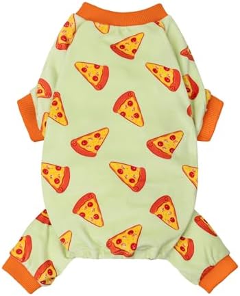 Fitwarm Pizza Dog Fleece Pajamas, Funny Cozy Clothes for Small Dogs Boy Girl, Soft Pet Onesie, Light Green, Orange, XXL by Fitwarm