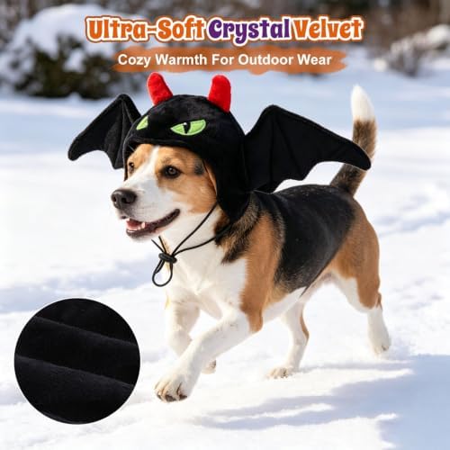 BEAUTYZOO Devil Dog Hat with Bat Wings, Plush Halloween Costume for Dogs - Image 5