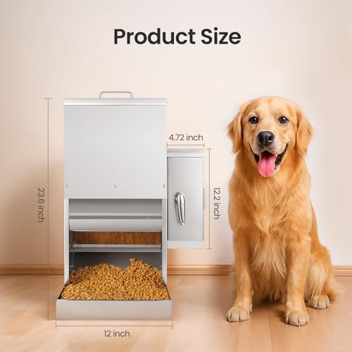 16L Dog Automatic Feeder for Large Pet Stainless Steel Dog Feeder with Timer, Wall-Mountable, Rodent-Proof, Extra-Large Tray for Large Pet