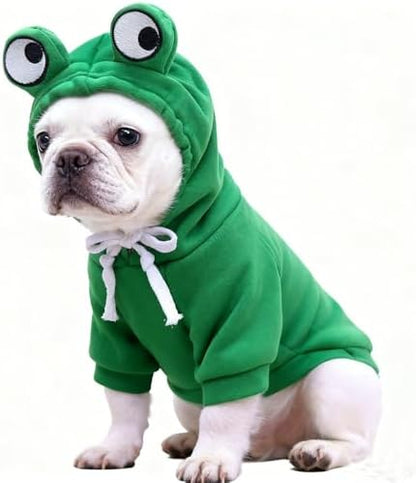 Pet Clothes Dog Hoodies Warm Sweatshirt Coat Frog Shape Conjoined Costumes for Spring Autumn Winter French Bulldog Poodle by guangte