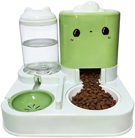 Pet Automatic Feeder Cat Dog Feeding Bowl Food Water Dispenser with Refillable Storage Container Large Capacity Rabbit Feeder Watering Bowls (Green)