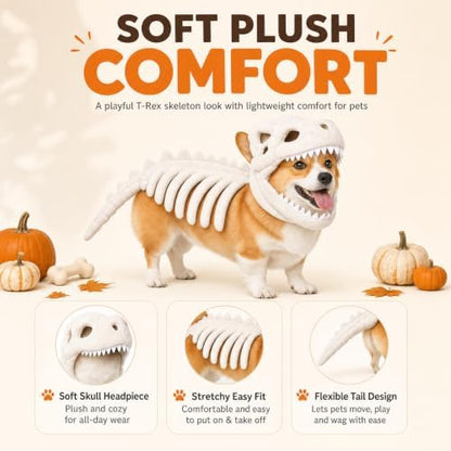 Pet Dinosaur Skeleton Costume for Cat Dog Halloween (Black 47.2in) - Image 2