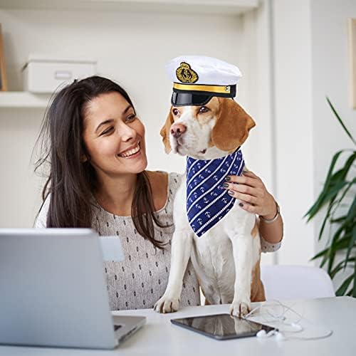 Yewong Pet Captain Sailors Costume Set Dog Cat Sea Captain Hat with Pet Anchor Triangle Bibs Scarf for Cat Puppy Navy Halloween Cosplay Costume Accessories Photo Props (White-B) - Image 2